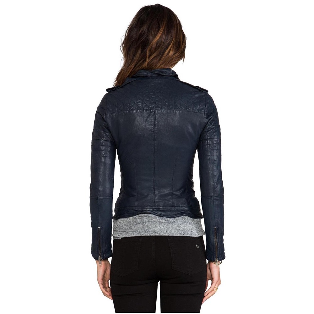 Muubaa Nido Quilted Navy Ink Biker Leather Jacket - Picture 4 of 8
